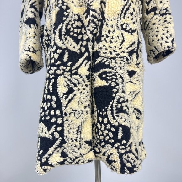 NWOT Farm Rio Midnight Leo Long Cardigan Wool Blend Coat Size XL Black Cream - Picture 5 of 14